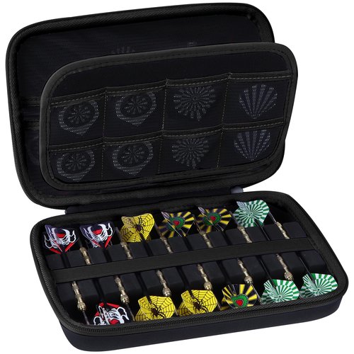 Peyyargo Case Compatible for 12 Darts, Built-in Storage Tubes and Pockets for Flights, Tips, Shafts, Holds Darts and Extra Accessories (Black)