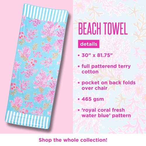 Lilly Pulitzer Cotton Beach Chaise Lounge Towel, Plush Chair Cover 30" x 81.75" Pool Towel (Royal Coral)