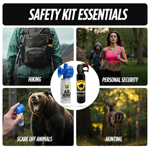 Guard Dog Security Pepper Spray Self Defense and Air Horn, Maximum Strength Self Defense Tool with UV dye and Loud Air Horn for Outdoor and Personal Safety