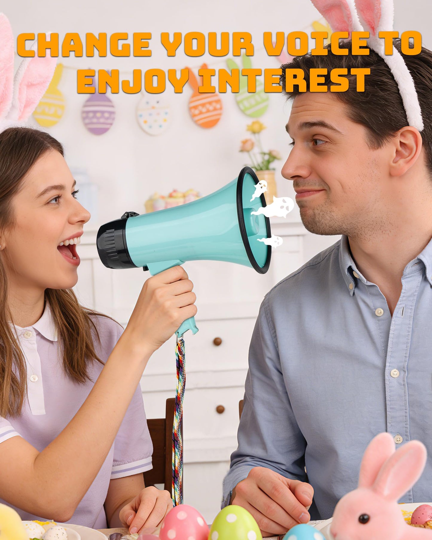 MyMealivos Prank Voice Changer Megaphone with 6 Different Sound Effects Voice Changing Bullhorn for Birthday Party, White Elephant Gift Exchange-Teal