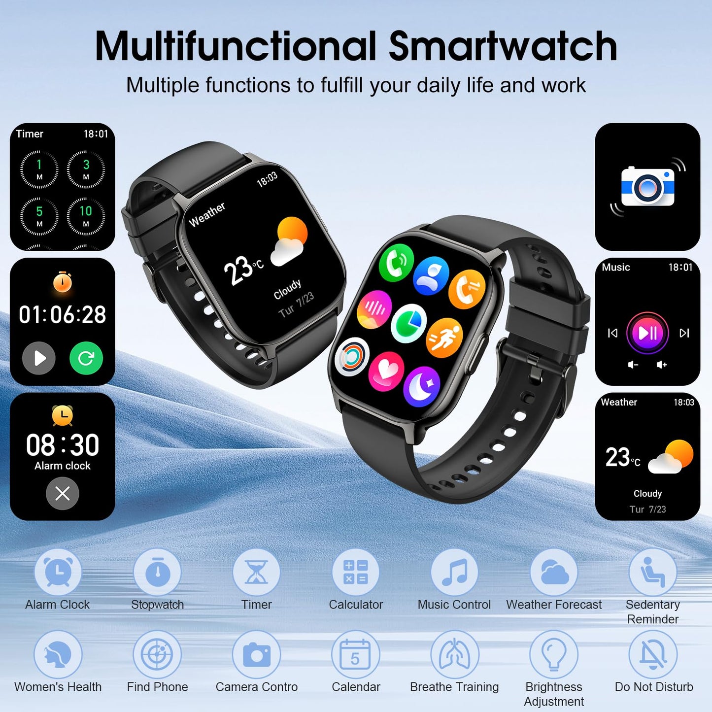 BP Doctor Smart Watch(Answer/Make Call),120+ Sport Modes Fitness Tracker with Sleep Heart Rate Monitor, Pedometer, IP68 Waterproof Fitness Watch for iOS Android
