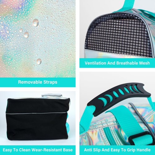 Roller Skate Bag Inline Skates Bag Stylish Plain Holographic Fashion Model Spacious Big Capacity Ice Skate Bag Breathable Mesh Waterproof & Durable Figure Skating Bag For Women And Youth (Silver)