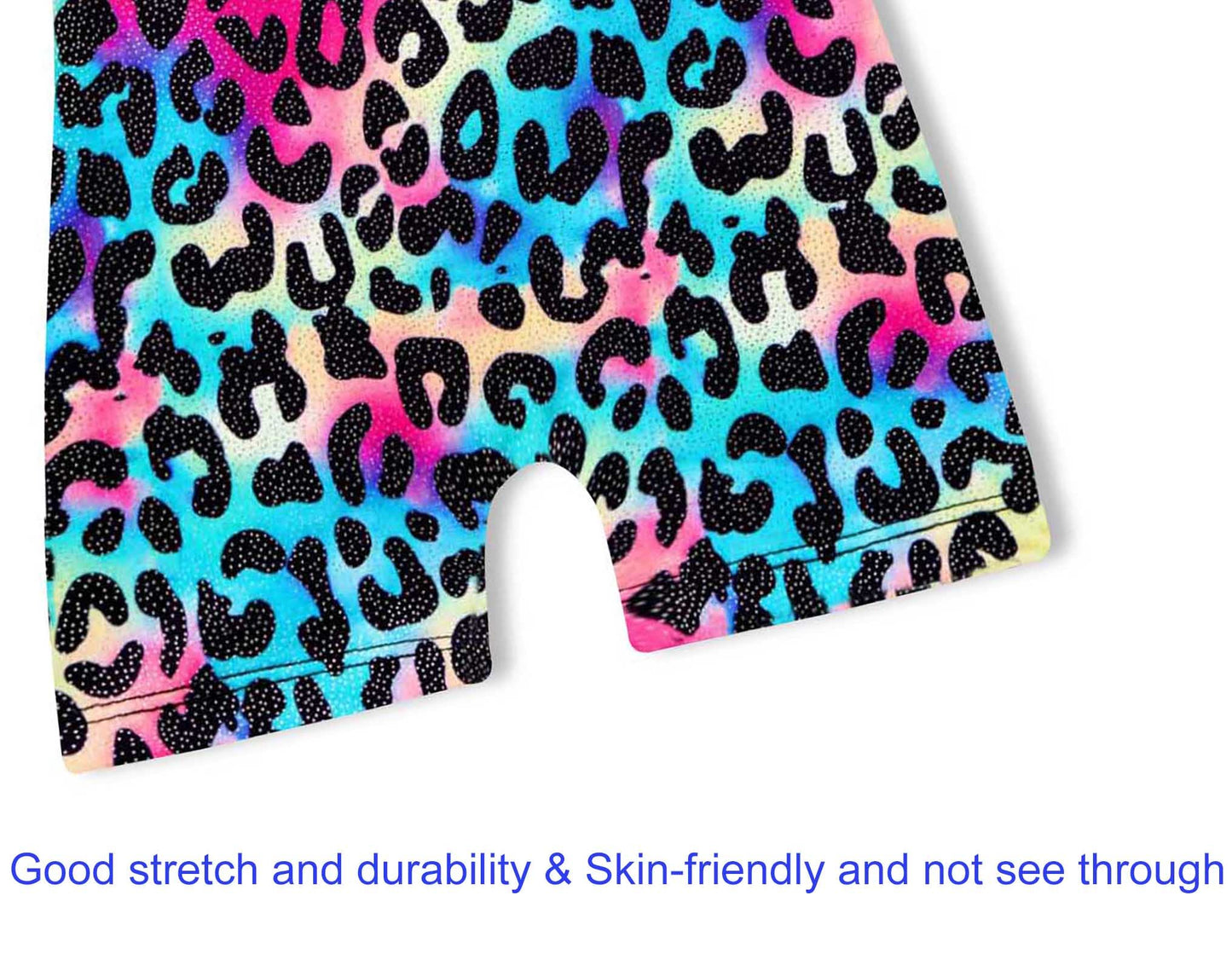 Domusgo Gymnastics Leotards for Girls 1t 2t Shiny Leopard Rainbow Biketard with Shorts