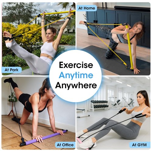 Stretched Fusion Pilates Bar Kit for Home Workouts | Portable Home Pilates Kit Set for Women & Men | Workout Bar for Legs, Hip, Waist and Arm (Blue)