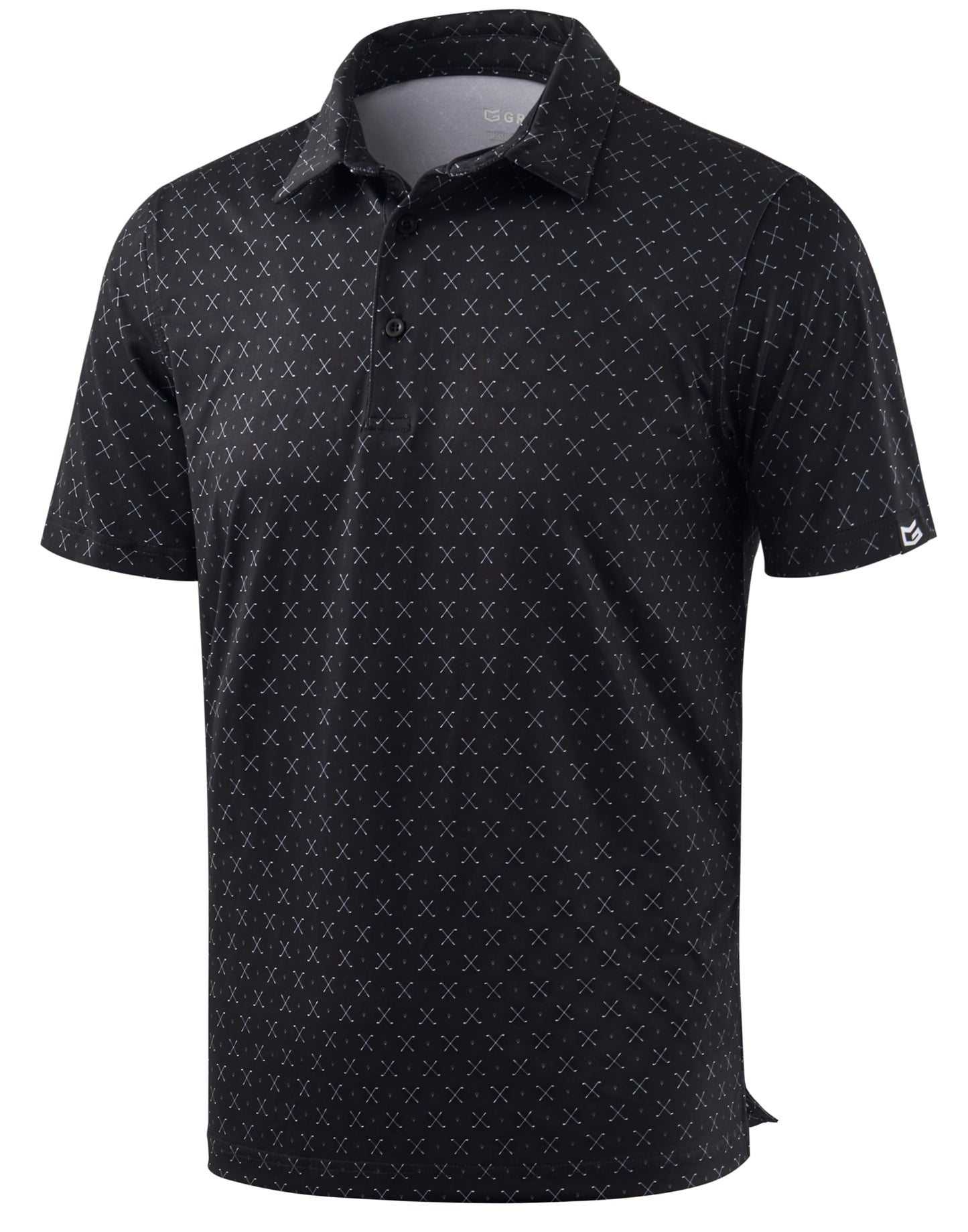 Men's Golf Shirt Short Sleeve Dry Fit Polo Moisture Wicking Print Collared Golf Shirts for Men Casual Lightweight(Golf Clubs Black,M)