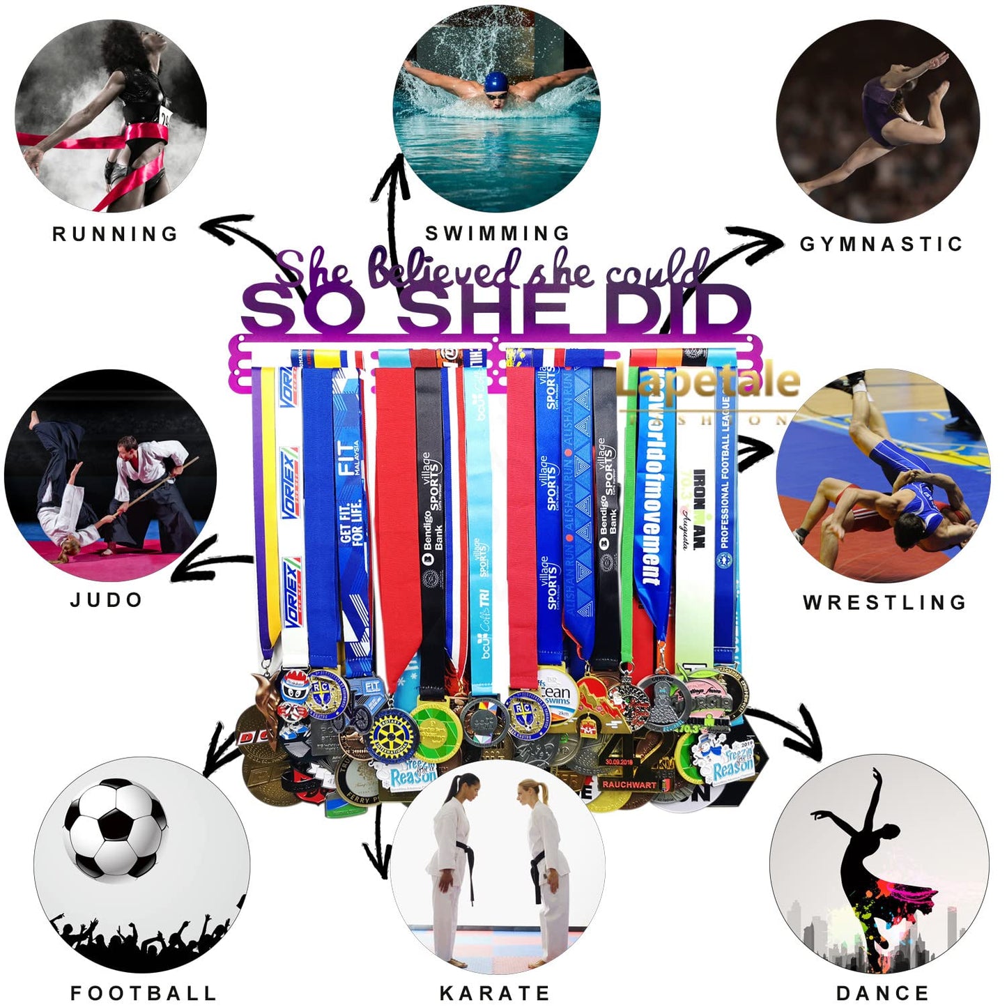 Lapetale Fashion Light Blue Medal Hanger Holder Display Wall Rack Frame Shelf-Medal Hanger Awards Ribbon Cheer,Gymnastics,Soccer,Softball Holder Display Custom Rack