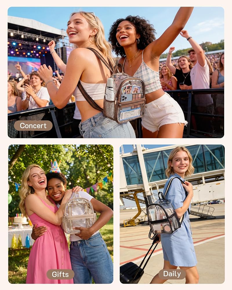 Missnine Classic Khaki Clear Stadium Backpack - Anti-Theft Mini See-Through Bag for Concerts & Sports