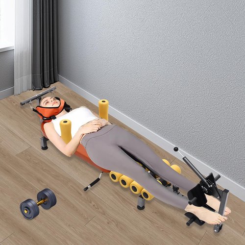 Gdrasuya10 Inversion Traction Table for Back Pain Relief, 286lbs Load Adujustable Spine Stretcher Bed Full Body Stretch Decompression Bench for Relieving Hunchback Fit for Height from 4'9" to 5'11"