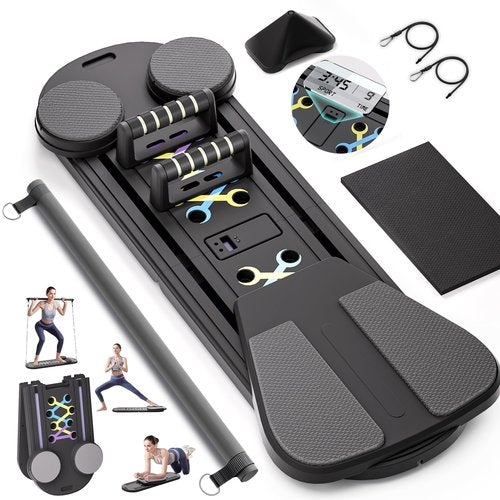 Pilates Board,15 in 1 Pilates Reformer Set, Foldable Pilates Reformer Machine with Resistance Bands, Home Pilates Kit, Portable Foldable Ab Trainer for Home Workout (Black)