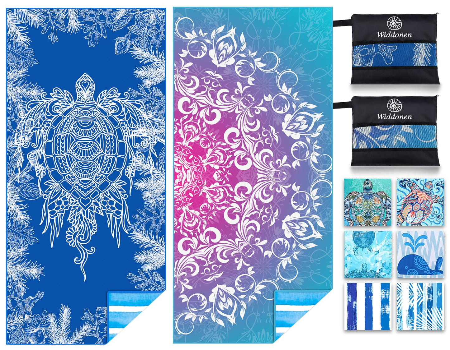 Widdonen Microfiber Beach Towel,Compact 2 Pack-71x32 Inch with Bag Travel
