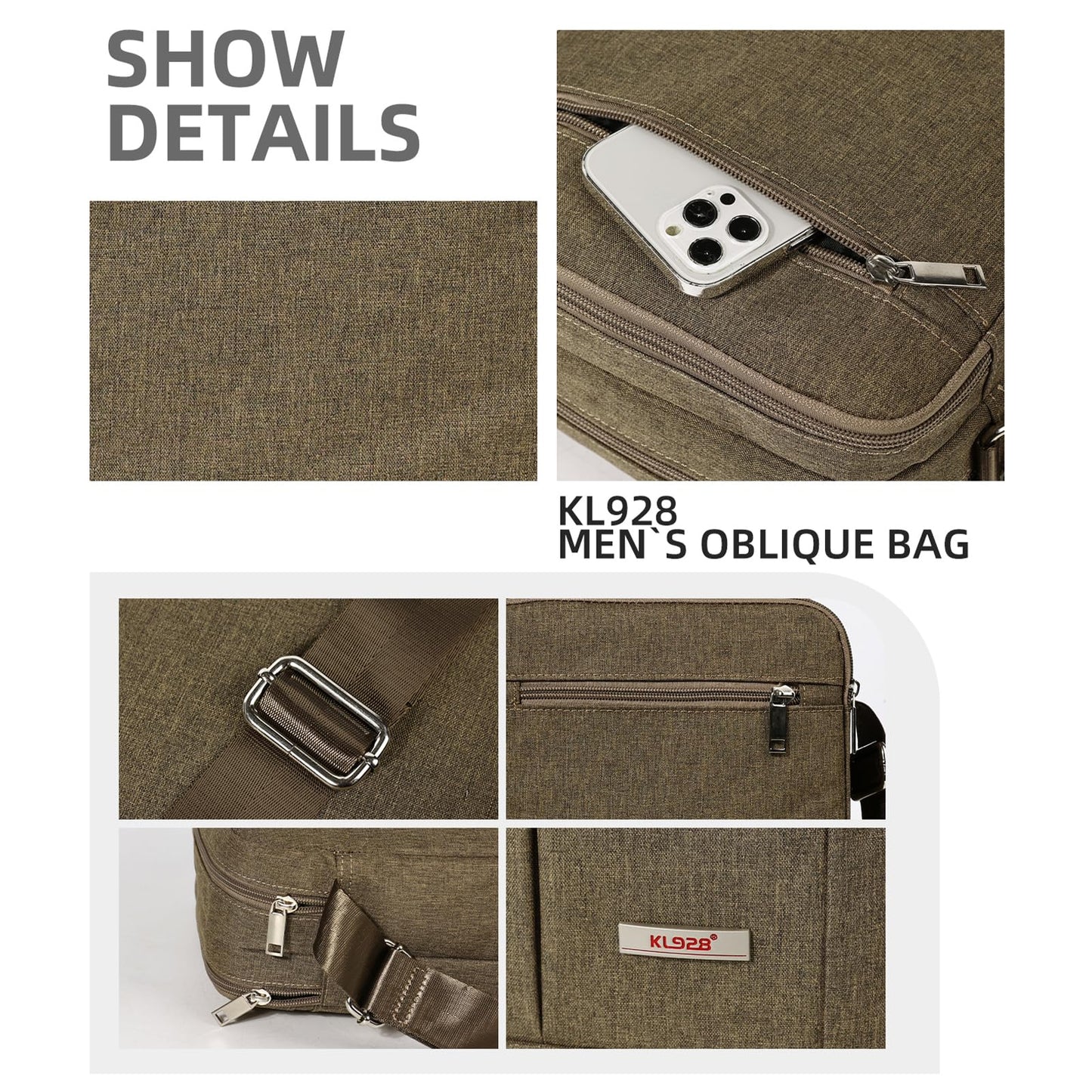 KL928 Men's Messenger Bag - Crossbody Shoulder Bags Travel Bag Man Purse Casual Sling Pack for Work Business (Brown)