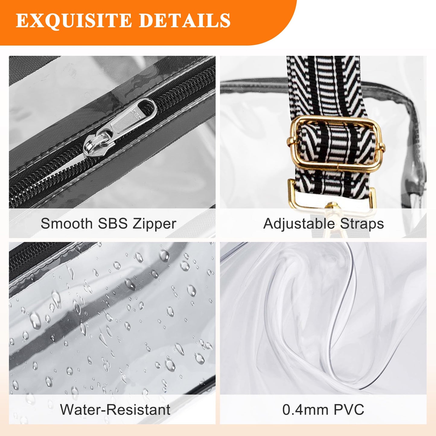 Lyingflat Clear Bag for Stadium Events 12x12x6 Small Clear Backpack Stadium approved for Festival Concert Sport Events Work Travel, Black Guitar