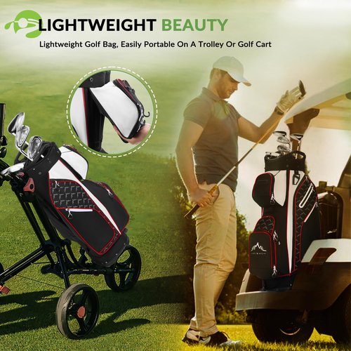 UNIHIMAL 14 Way Golf Cart Bag Featuring Full-Length Divider Top and Multiple Pockets, Golf Bag for Men with Handles and Rain Cover (Black-White)