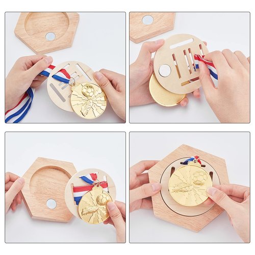 AHANDMAKER Medal Holder Display Stand, Honeycomb Medal Display Stand Medal Hanger Display Wooden Medal Stand Stitching Free Punch for Basketball and Awards Displays