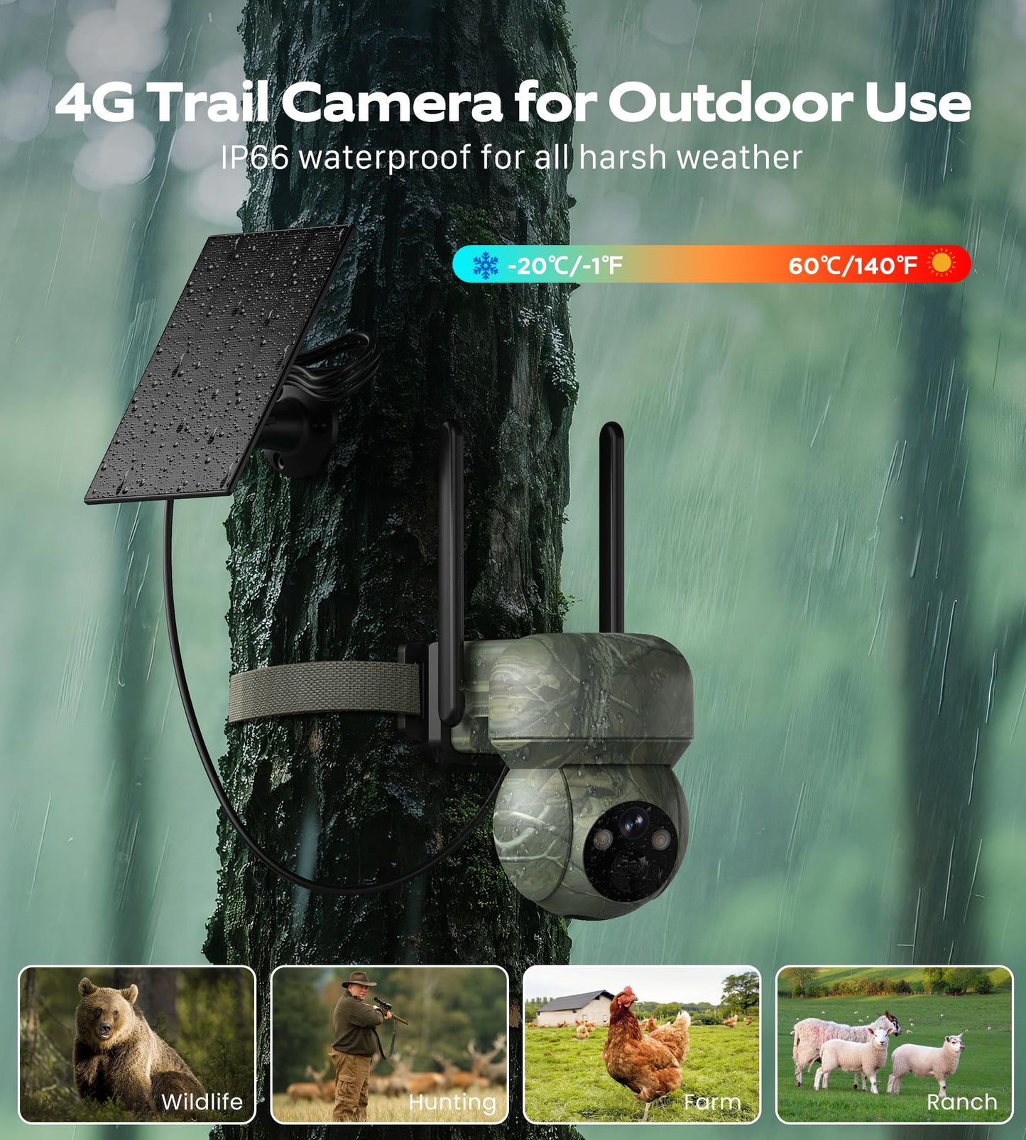 2Pack 4G LTE Cellular Trail Camera Solar: 2K Game Cameras Built-in SIM Card Hunting Cameras Wireless Battery with PTZ 360° Live View & Playback Color Night Vision Motion Activated IP66 for Wildlife