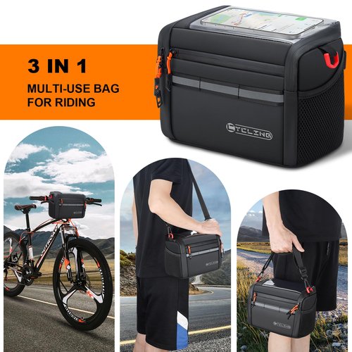 CABALAY Insulated Bike Handlebar Bag, 4L Capacity Storage Pouch with 7.5" Bike Phone Bag Holder Sensitive Touch Screen Frame Tube Bicycle Bag with Shoulder Strap for Outdoor Trip