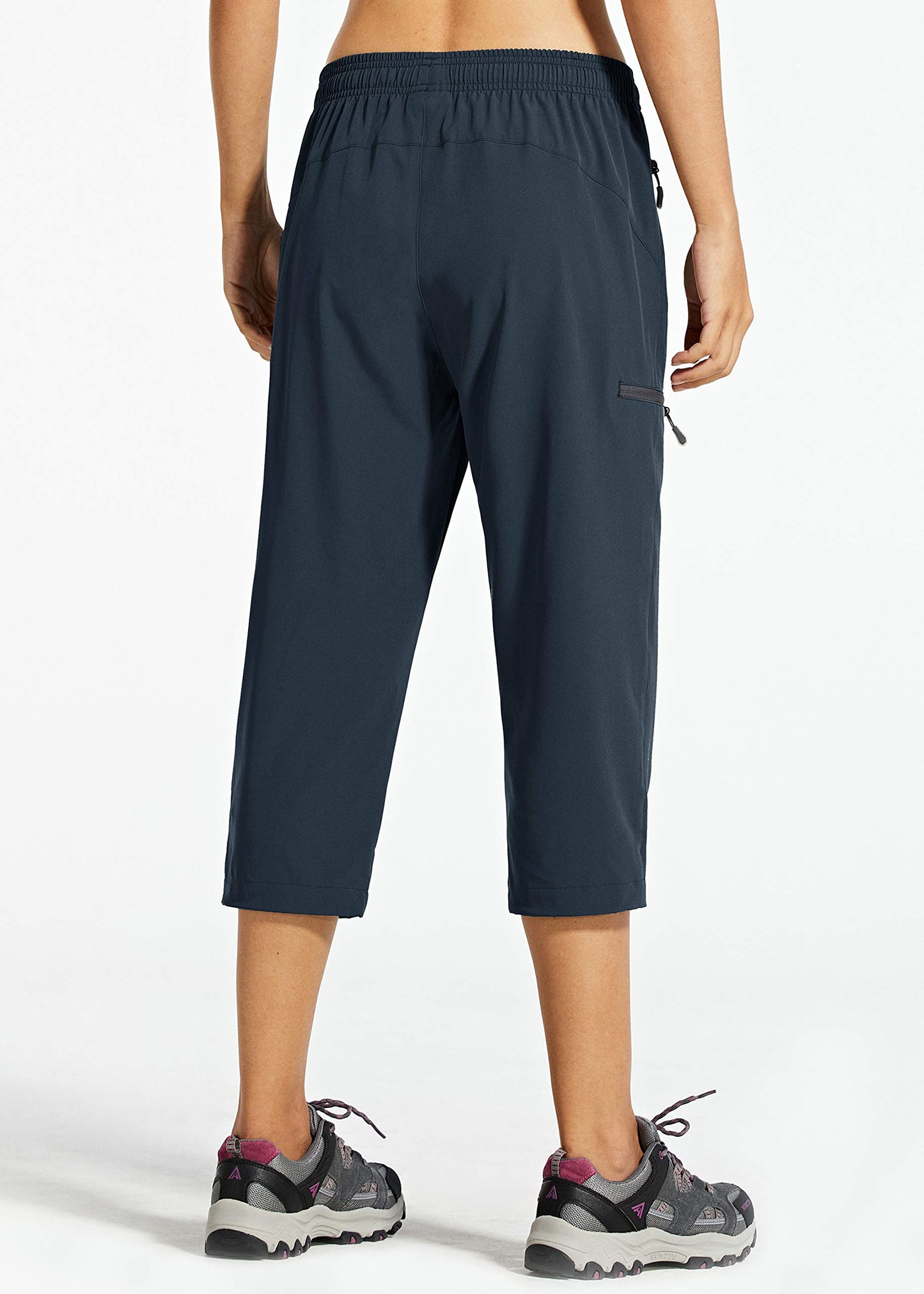 Libin Women's Quick Dry Hiking Capri Pants Lightweight Cargo Cropped Pants Water Resistant Outdoor Casual, Navy XL
