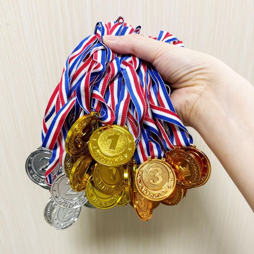 Flyekist 36 Pieces Plastic Winner Award Medals for Kids, Childrens Plastic Gold Silver Bronze Medals for Sports, Games Competitions, Party Favors and Decorations