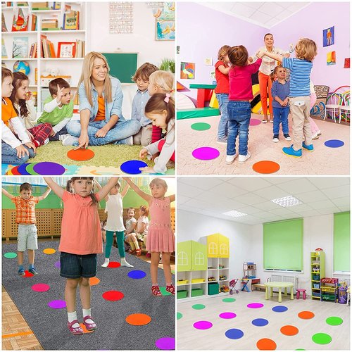 ZIECE Poly Spots Spot Markers for Gym Floor 9inch 18 Pcs Flat Cones Non-Slip Rubber Floor Dots Circles for Kids Sports Soccer Basketball Agility Training Dance Classroom