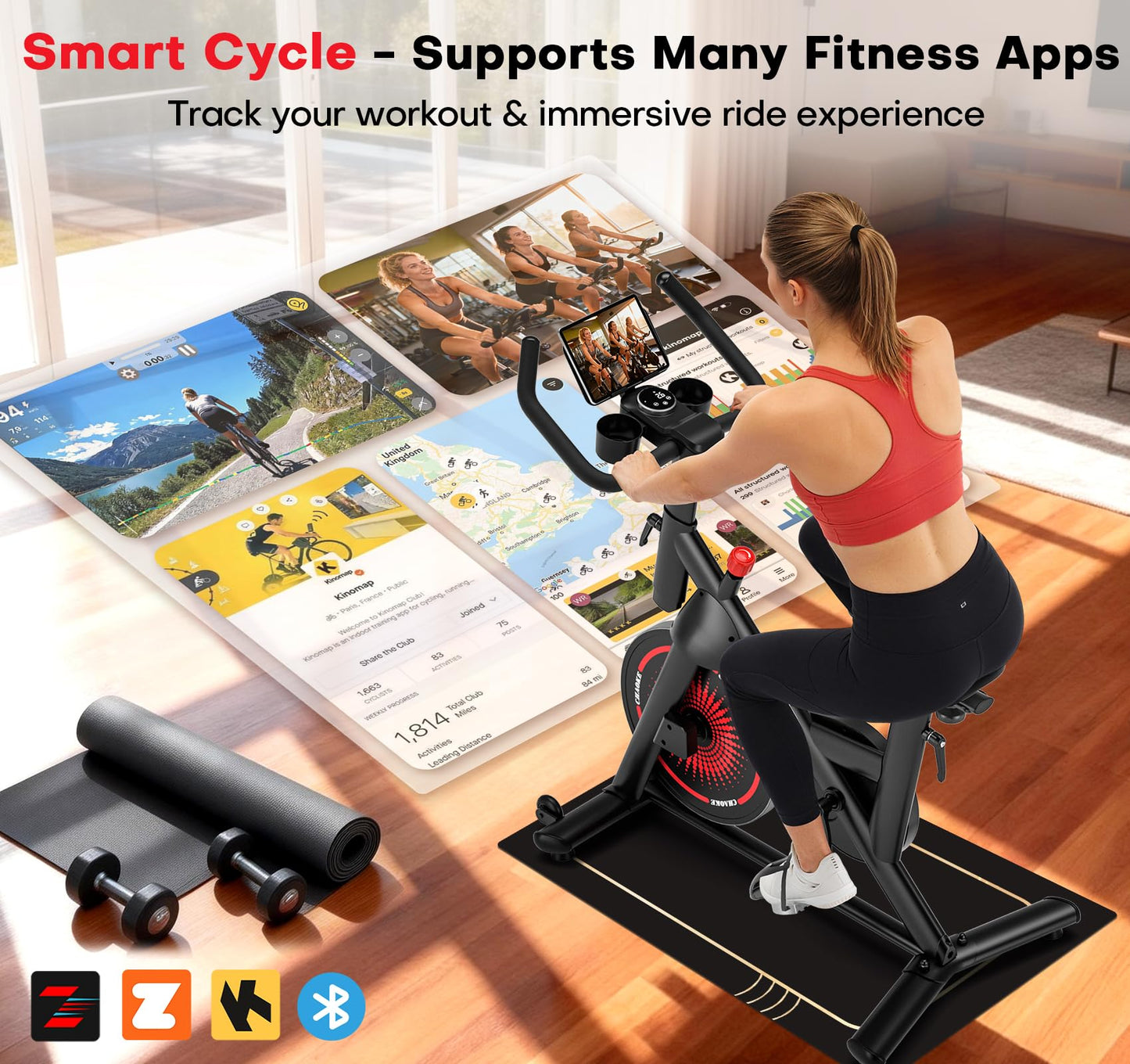 CHAOKE Exercise Bike, Quiet Adjustable Magnetic Stationary Bike for Home Cardio with App Compatible, 350LB Weight Capacity Indoor Cycling Bike with Comfortable Seat, Digital Display for Home Fitness