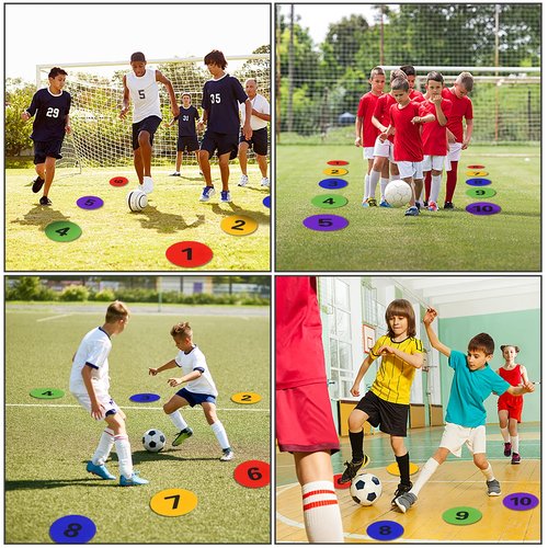 9 inch Numbered Spot Markers Flat Cones Non-slip Poly Spots Floor Dots Agility Markers for Kids Soccer Basketball Sports Speed Agility Training, Preschool Classroom Activities, Social Distancing