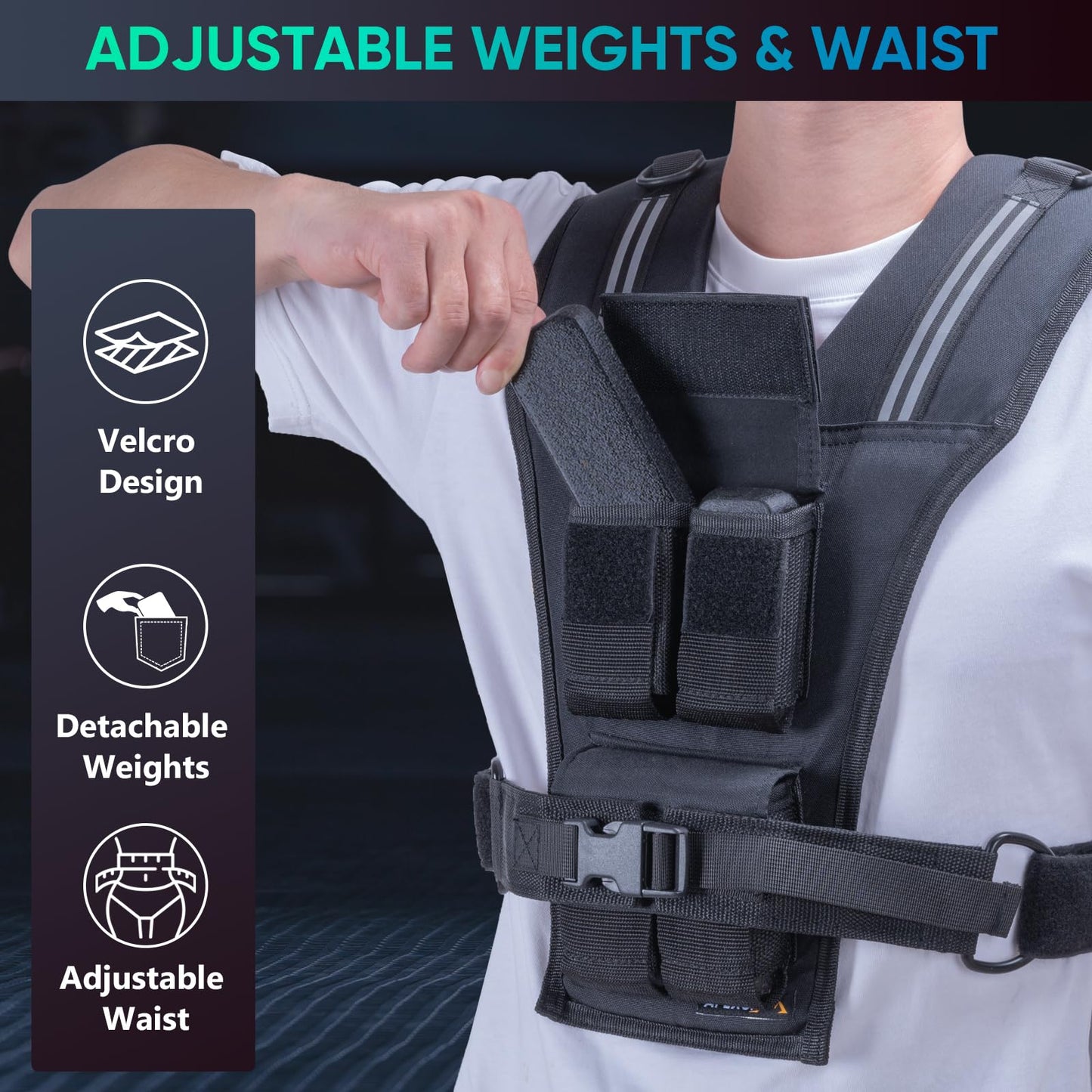 APEXUP Adjustable Weighted Vest Men 20lbs/30lbs/40lbs Weights with Reflective Stripe, Weight Vest Woman Workout Vest for Strength Training Running Walking (20 lbs, Black)