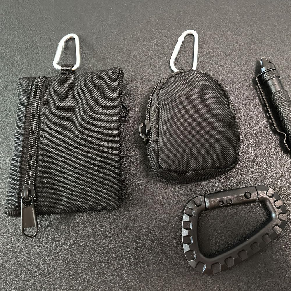 2 Pack Tactical Mini Coin Pouch Military Compact EDC Pouch Utility Backpack Accessories Bag Purse Key Small Tool Earphone Credit Card Holder Sport Waist Pack (Black 1)