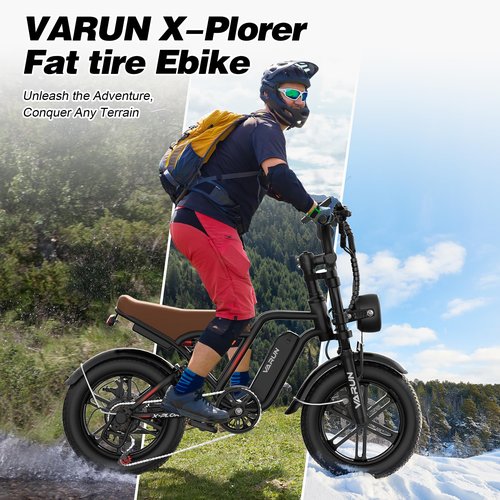 VARUN Electric Bike Peak 750W - 65+ Miles Long Range Electric Bike for Adults - Reaches 25MPH, 48V 13Ah Battery, Full Suspension, 7-Speed All-Terrain 20" Fat Tire Electric Motorcycle Dirt Bike