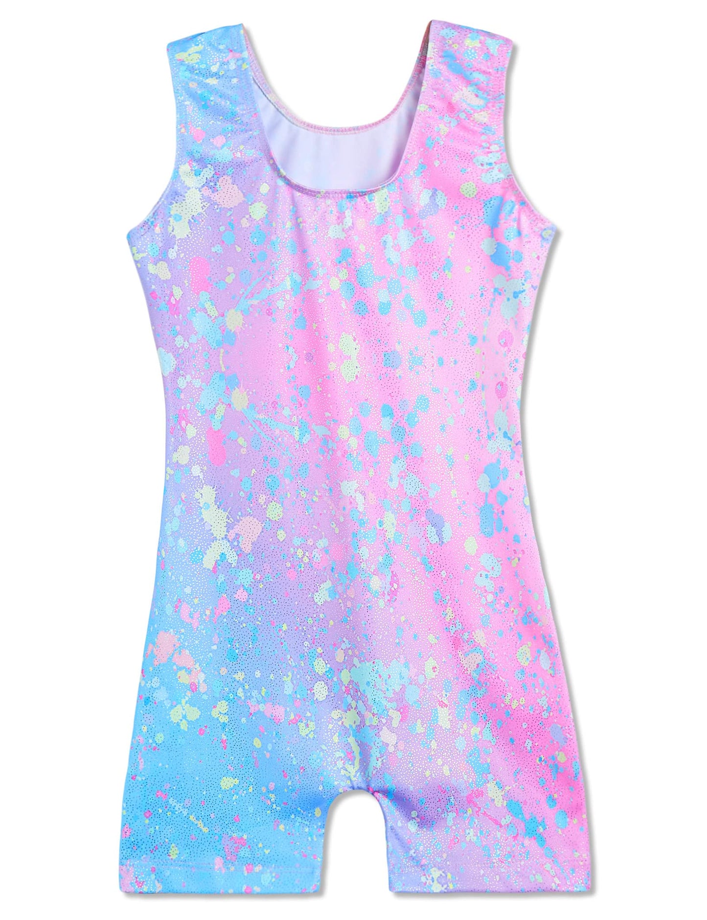 Domusgo Girls Gymnastics Leotards Size 9-10 Years Old Shiny Colorful Graffiti Dot Sleeveless Biketard with Shorts