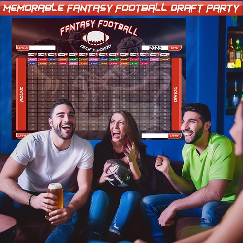 WUSUTE XL Fantasy Football Draft Board 2025-2026 Kit, 550+ Player Labels, 6 x 4 Feet Extra Large Fabric Draft Board(14 Teams 20 Rounds), 2025 Top Rookies, Blank Label, Blank Label, Schedule Grid