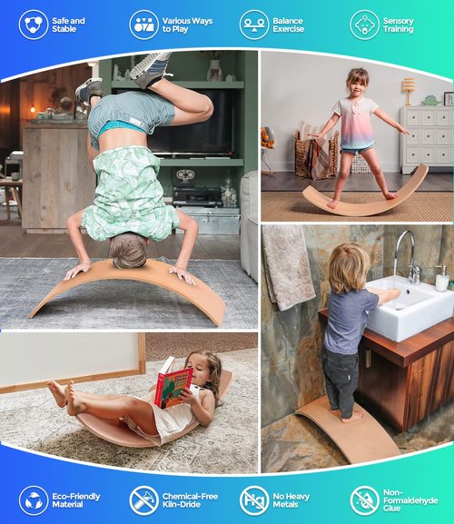 Balance Board Kids, [Natural Wood] Wobble Board for Kids Toddlers, Open Ended Montessori Waldorf Learning Toy, Gifts for 3 4 5 6 7 8 Year Old Boys Girls Kids Birthday & Christmas Stocking Stuffers