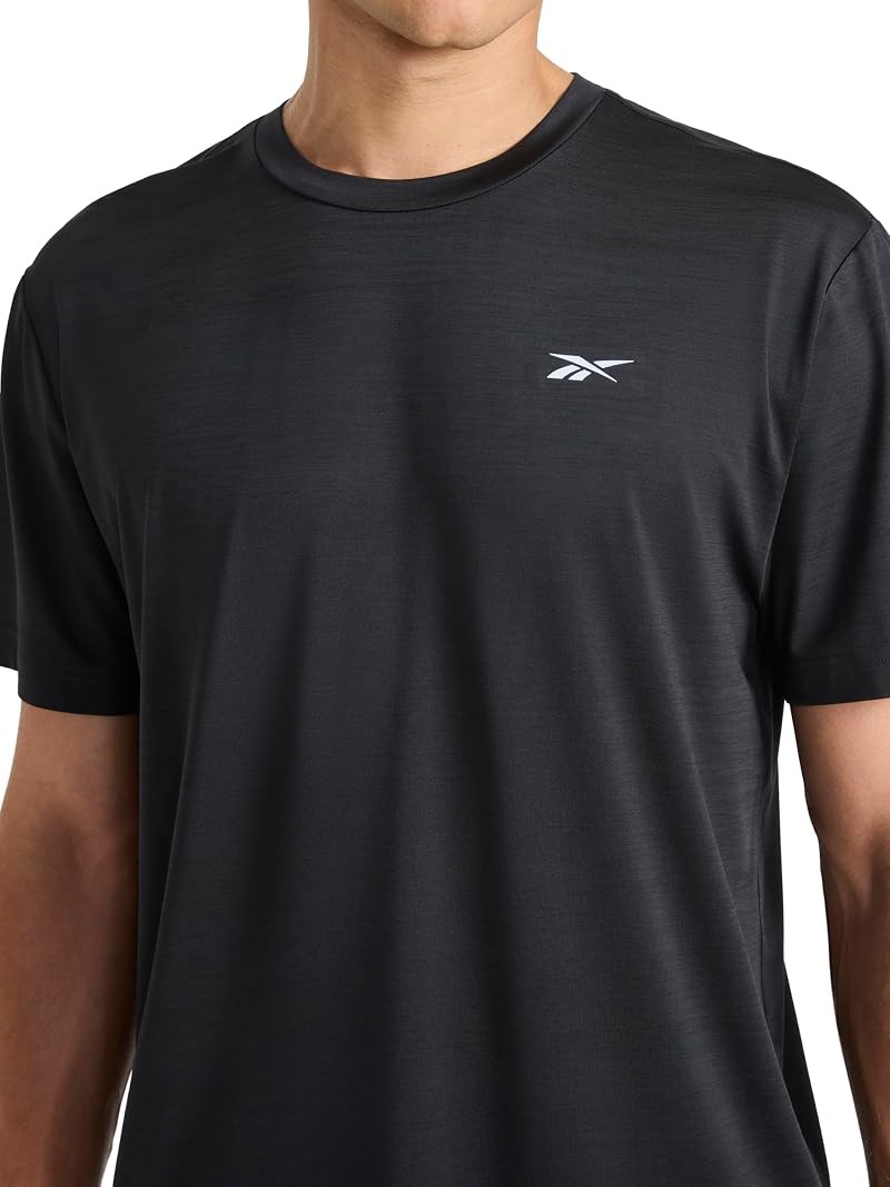 Reebok Men’s Reflective Small Logo Crewneck T‑Shirt - Black Heather, Large