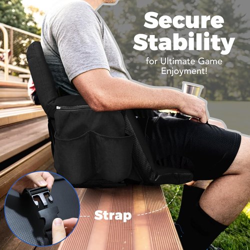 yeyeeyyee Wide Stadium Seats with Back Support, Exclusive Sofa Style Design Extra Thick Bleacher Chairs with Back and Cushion, 6 Reclining Positions - Ultimate Comfort for Sports Events (Black, 25")