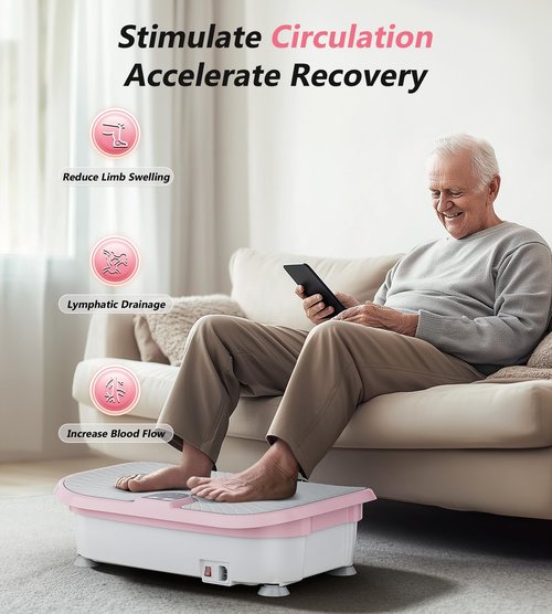 FEIERDUN Vibration Plate Exercise Machine, Vibration Plate for Lymphatic Drainage & Pain Relief, Power Plate with Resistance Bands for Fitness, Weight Loss & Recovery