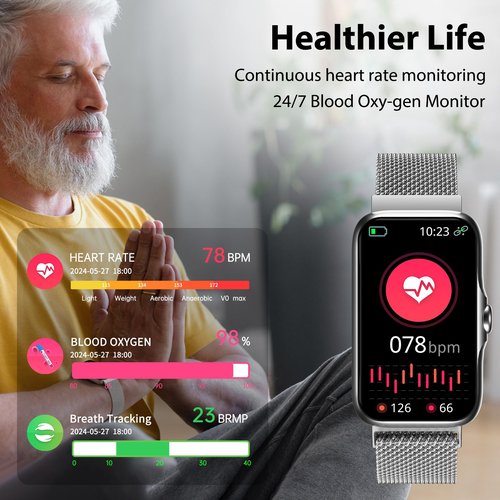 JYUAJOI Fitness Tracker with 24/7 Continuous Heart Rate, Blood Oxygen Monitor, Smart Watch with Sleep Monitor, IP68 Waterproof Activity Tracker Step Counter for Women Men