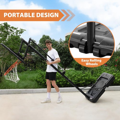 AWII SPORT Portable Basketball Hoop Outdoor, 4.8-10FT Height Adjustable Basketball Hoop Goal System with 44-48 Inch Impact Backboard and Portable Wheels for Adults