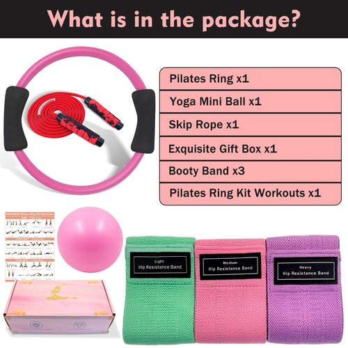 EGOOIEYE Pilates Ring and Ball Set with 3 Resistance Bands, Pilates Equipment for Home Workout, Better me Pilates Kit to Tone, Sculpt and Strengthen - Fitness Magic Circle Ring for Yoga Women