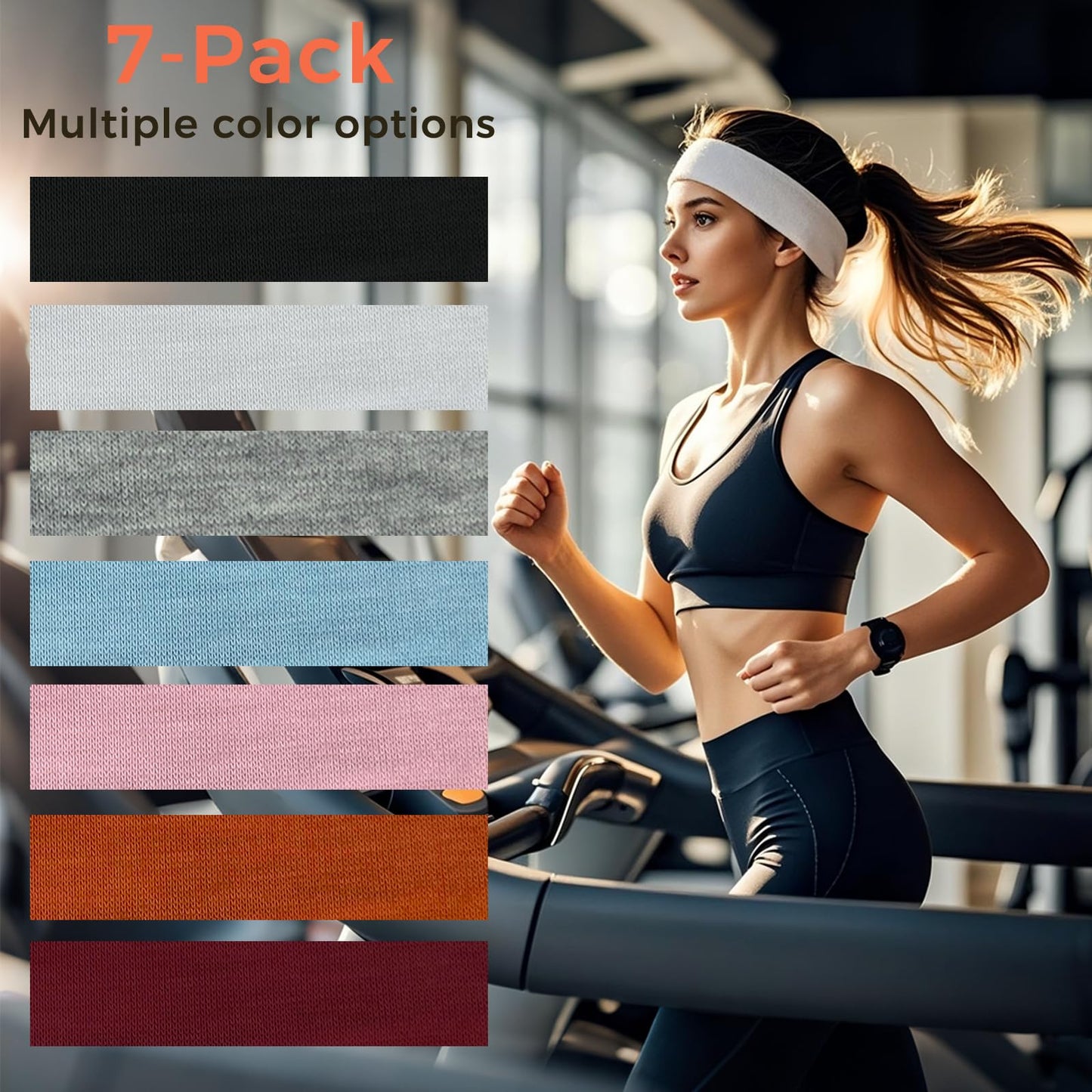 7-Pack Headbands for Women Non-Slip, with Soft Stretchable Fabric, Stylish Sports Hair Bands for Women's Hair. Suitable for Yoga, Cycling, Tennis and Outdoor Running