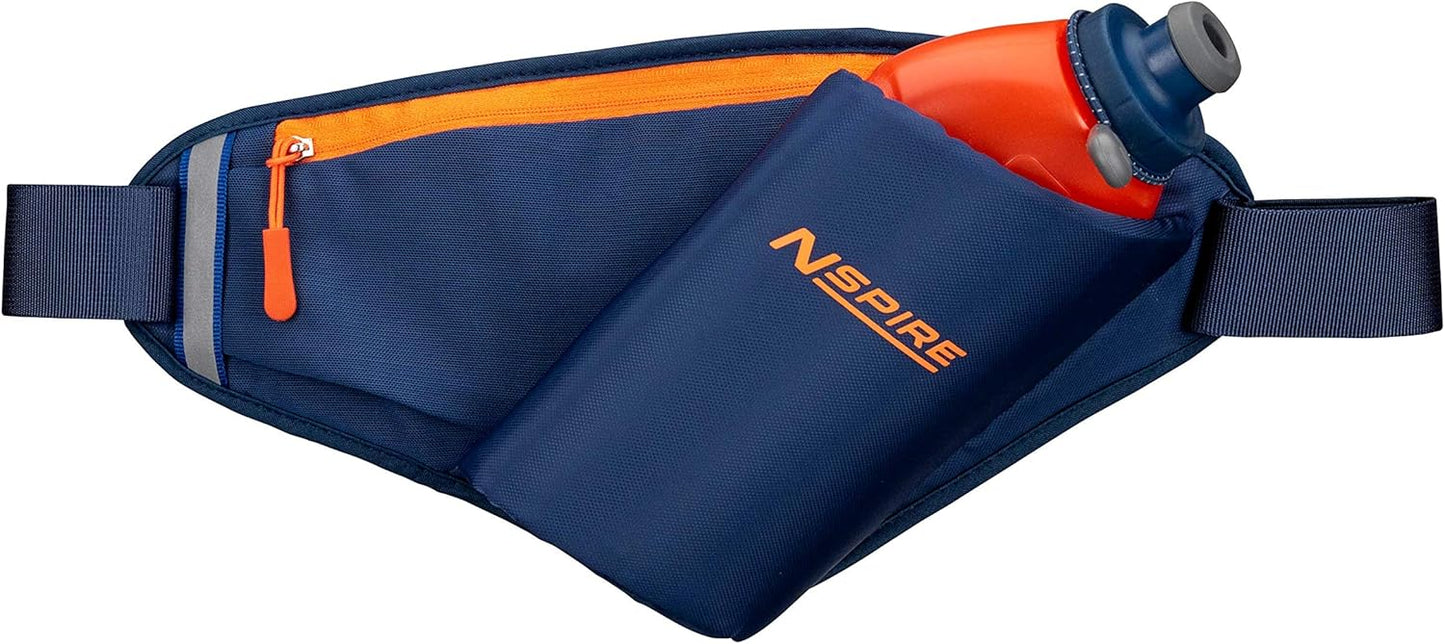 Hydration Waist Pack Bottle with 18oz Flask and Storage Area – Running, Hiking, Walking, Camping, Cycling, True Navy/Tigerlily