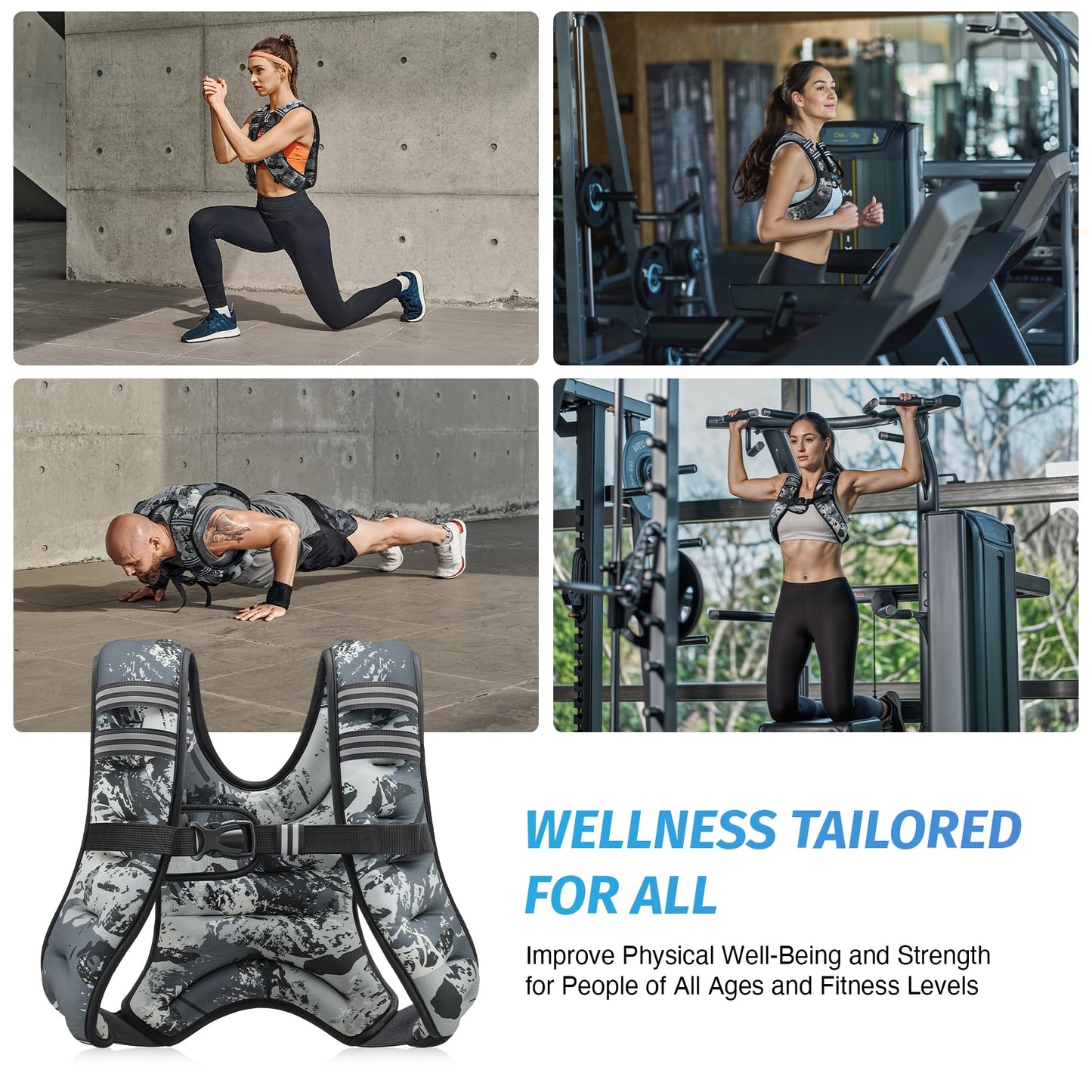 ZELUS Weighted Vest, 6lb/8lb/12lb/16lb/20lb/25lb/30lb Weight Vest for Men Women with Storage Pocket & Reflective Strips for Workout Strength Training Running Muscle Building, Urban Gray Camo (12 lb)