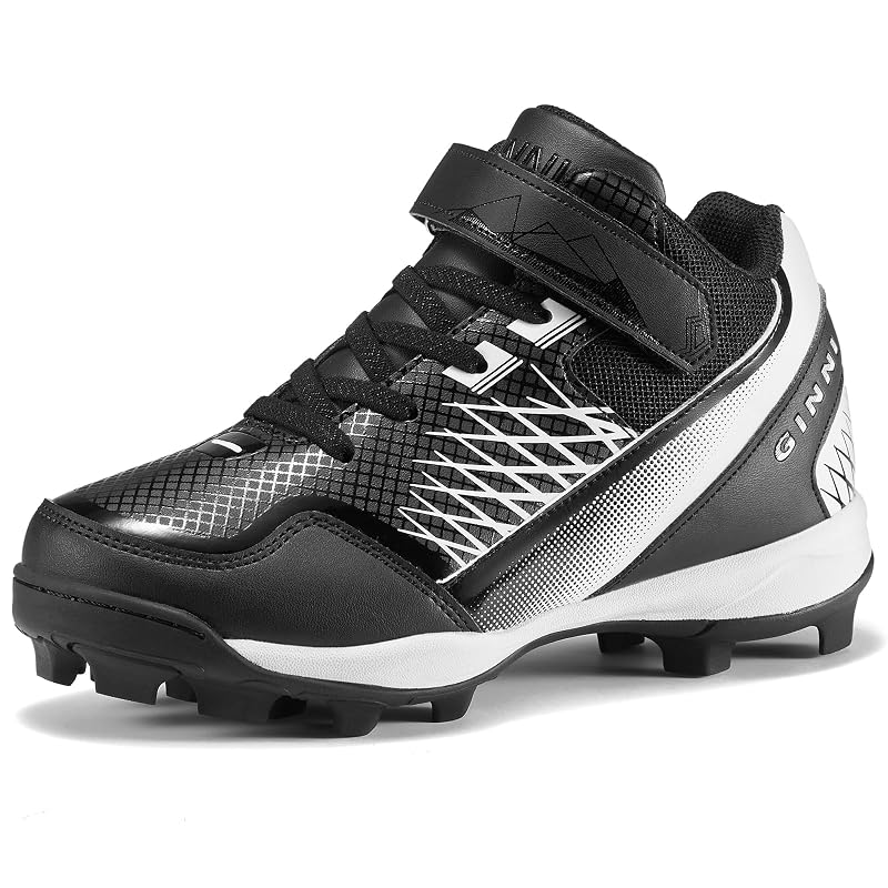 Kids Baseball Cleats Mid-Top Shoes for Boys & Girls - GINNI Black+4 Big Kid