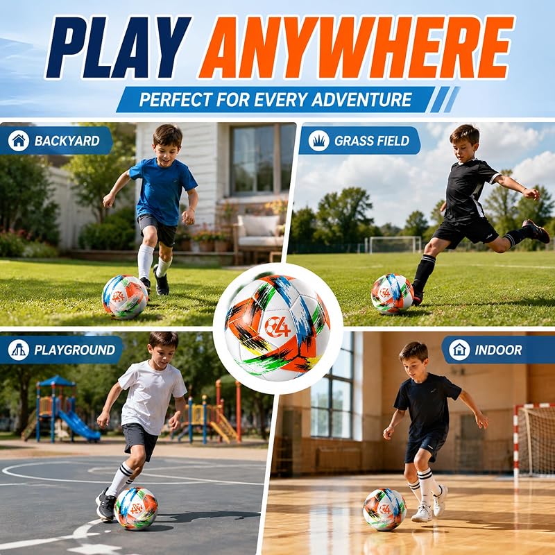 Soccer Ball Size 4 for Kids Youth 8-12 with Pump - Red 2 Pack