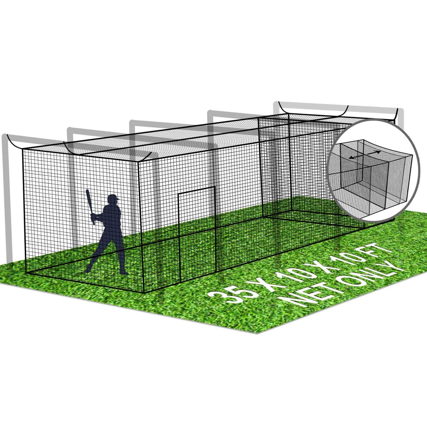 Jecarden Baseball Batting Cage Nets with Extra Striking Net 35' L X 10' W X 10' H (NET ONLY) Baseball and Softball Cage Netting with Door for Backyard and Indoor Fully Enclosed Softball Batting Cage