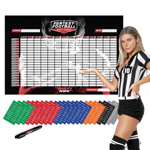 XL Fantasy Football Draft Board for The 2024-2025 Season Kit, 120 LB Material - 6 Feet x 4 Feet Board - Up to 14 Teams & 500+ Player Stickers & Draft Guide
