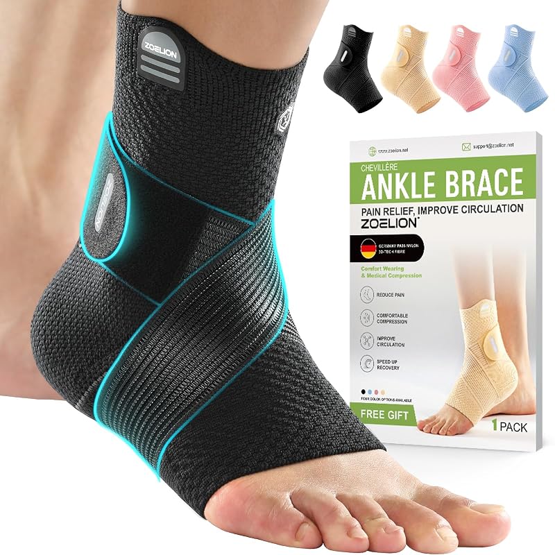 Ankle Support Brace with Removable Fishnet Strap — 3D Knit Compression for Plantar Fasciitis & Achilles Tendonitis, Black/L Pack of 1