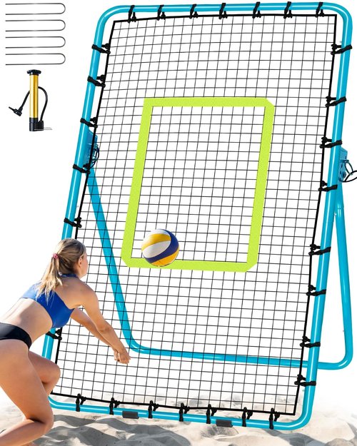 7x4FT Volleyball Rebounder Net Set with Training Accessories, Portable Bounce Back with 5 Adjustable Angles for Practice Volleying, Bumping, Spiking - Easy Set Up with Volleyball and Travel Bag