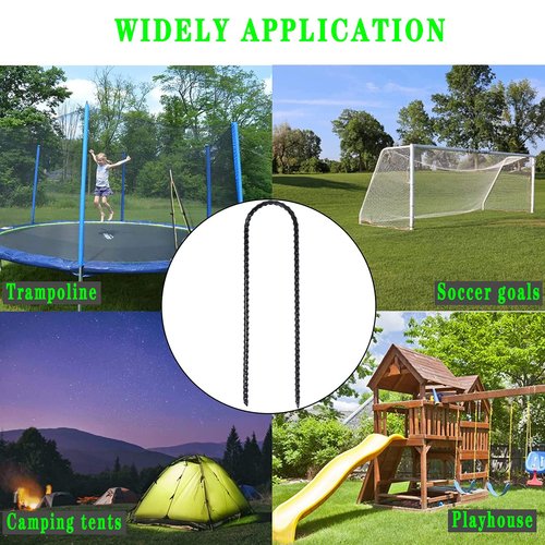 Nigh Coated Rebar Trampoline Wind Stakes Set of 12 Safety Ground Anchors Stakes Extra Heavy Duty Metal Landscape Staples 10 Inches Long (Black)