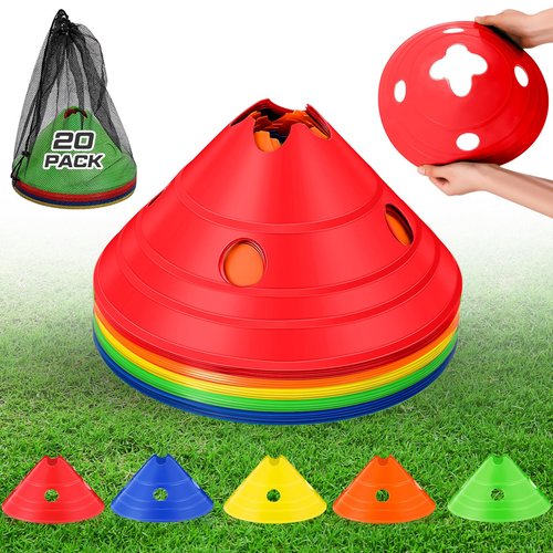 ShinyRelief 20 Pieces Jumbo Disc Cones Jumbo Soccer Cones with Mesh Bag Giant Large Agility for Soccer Training Adult Sports (Multicolor)