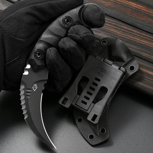 Gtkii GTK691 Fixed Blade Knife D2 Steel Blade Nylon Fiberglass Handle with Kydex Sheath for Outdoor Camping Hunting Hiking Survival EDC Tool(Black)