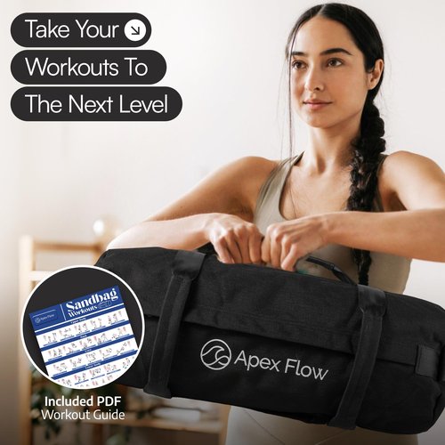 APEX FLOW Sandbags for Working Out – 1000D Nylon Weighted Training Bag with 4 Inner Sandbags, 8 Handles – Adjustable 40lb Sand Bag for Weight Training, Fitness, and Travel (Black)